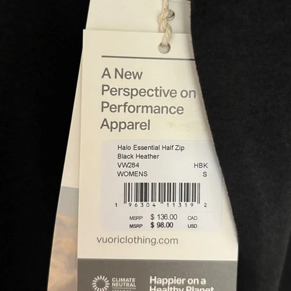 NEW! Vuori Halo Essential Half-Zip Pullover Long Sleeve Top Black Heather Small - Picture 6 of 9